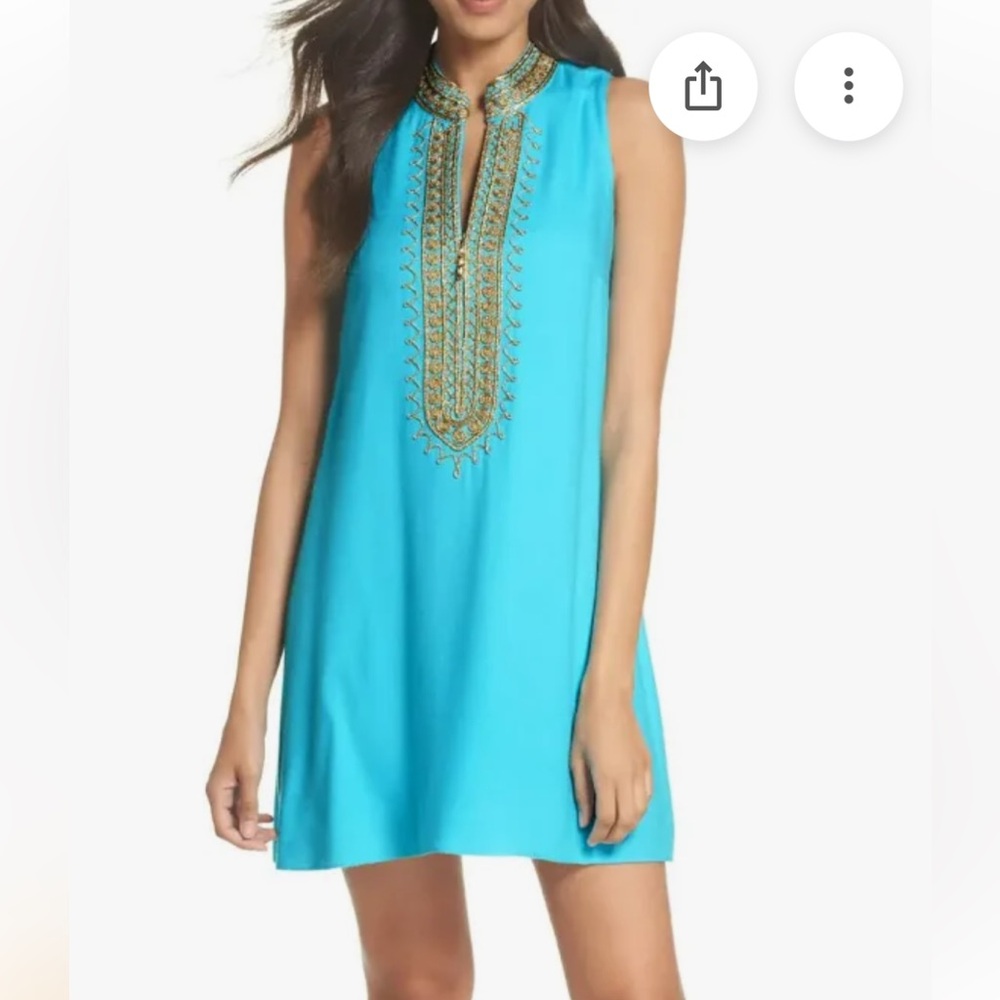 Lilly Pulitzer Turquoise Cocktail Dress with Gold Detailing